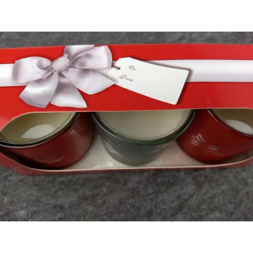 Kohls 3‎ Pc Votive Candle Gift Set Holiday Memories Red & Silver Hostess NEW